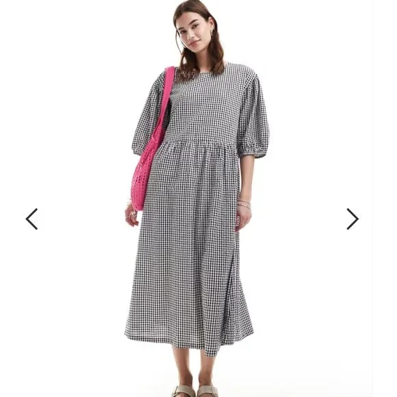 Monki Black and White Gingham Dress | Size Medium - Picture 2 of 10